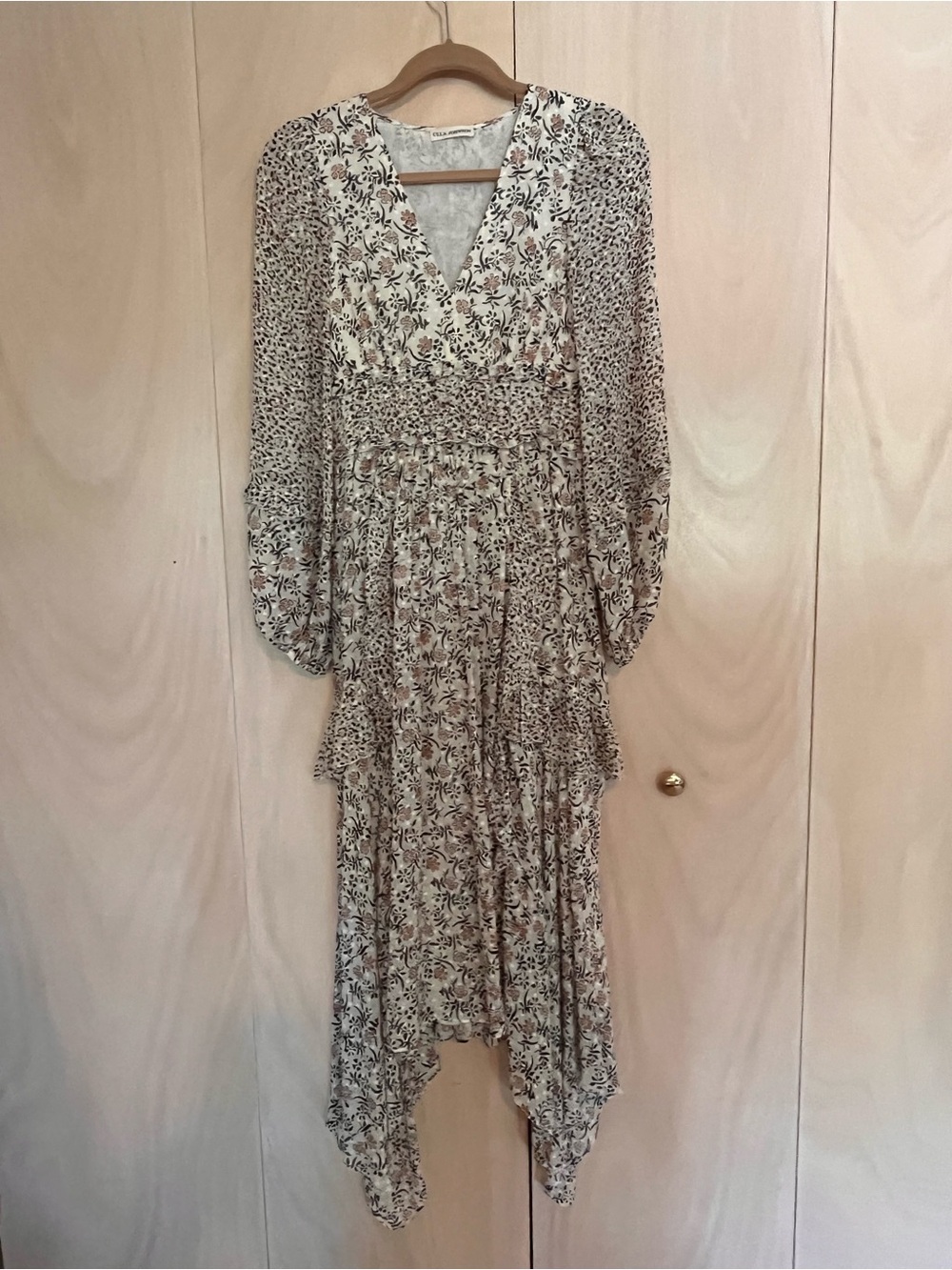 Ulla Johnson Cream Floral V-Neck High-Low Dress